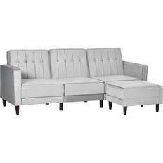 Homcom Corner Footstool Sectional Light Grey Sofa 218cm 3 Seater