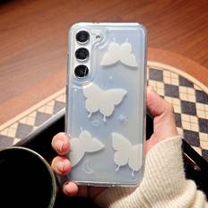 Shein 1pc Creative & Lovely Design White Butterfly Printed Gradient Blue & Light Blue Girly Air-padded Anti-shock Transparent Phone Case Compatible With Sam