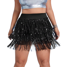 Shein Icon Plus Sequin Fringe Trim Skirt - Black
