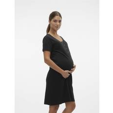 Do Not Bleach Maternity & Nursing Wear Mamalicious Umstands-Nachthemd mit Rundhalsausschnitt Modell 'MIRA' in Black, Größe