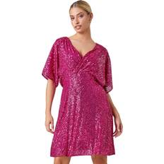 Dusk Sequin Embellished Wrap Stretch Dress Pink