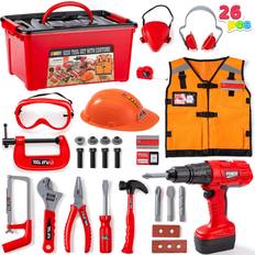 Joyin 24 Pcs Construction Tool Accessories Playset Construction Pretend Play Toy Kit Including Construction Worker Costume and Electric Drill Toy