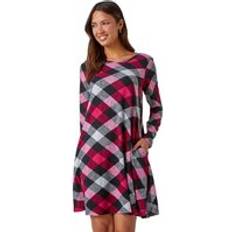 Checkered - Pink Dresses Roman Check Print Swing Stretch Dress Fuchsia