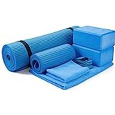 BalanceFrom GoYoga 7-Piece Set Include Yoga Mat with Carrying Strap, 2 Yoga Blocks, Yoga Mat Towel, Yoga Hand Towel, Yoga Strap and Yoga Knee Pad Blue, 1/2"-Thick Mat
