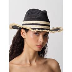French Connection Women Hats French Connection Thick Double Stripe Straw Hat, Black/Natural
