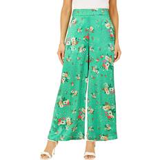 Trousers Yumi Floral Satin Wide Leg Trousers, Green