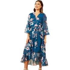Florals - Turquoise Dresses Yumi Watercolour Floral Midi Dress, Teal