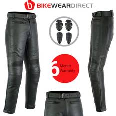 Leather Motorcycle Trousers 38W 33L Leather Motorbike Motorcycle Trousers Biker Touring With CE Armour Protection Black Man