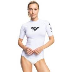 White - Women Swimwear Roxy Whole Hearted Short Sleeve Rash Vest Bright