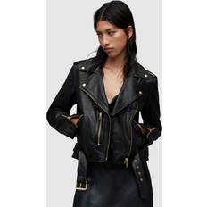 AllSaints Women Clothing AllSaints Balfern Leather Biker Jacket, Black/Gold