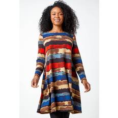 Stripes - Women Dresses Roman Petite Stripe Print Swing Stretch Dress Blue