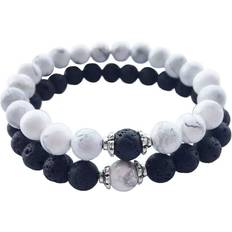 Northix Couples Jewelry White and Black bracelets in Natural stone