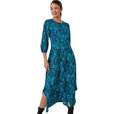 Paisley - Turquoise Dresses Roman Paisley Print Hanky Hem Midi Dress Teal