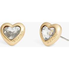 Transparent Earrings Coach Crystal Heart Logo Stud Earrings, Gold/Clear