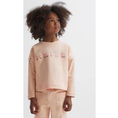 Reiss Kids' Etta Sequin Logo Detachable Sleeve Jersey Top, Pink