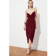 Midi Dresses - Red Trendyol Collection Burgund Ribs detailliertes Kleid, Burgund