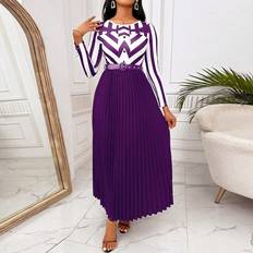 Purple - Stripes Dresses Shein Women's Geometric Striped Pleated Dress