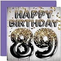STUFF4 89th Birthday card for Men Black & gold glitter Balloons Happy Birthday cards for 89 Year Old Man Dad great grandad grandpa gran, 57 x 57 Inch Eig