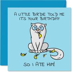 STUFF4 Birthday Card Funny Little Birdie Cartoon Cat Birthday Cards for Her or Him 145mm x 145mm Greeting Cards Birthday Cards Female Adult Friend