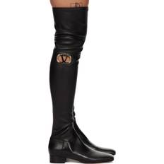 Block Heel High Boots Valentino Garavani VLOGO TYPE OVER-THE-KNEE BOOT IN STRETCH NAPPA 30MM Wo BLACK