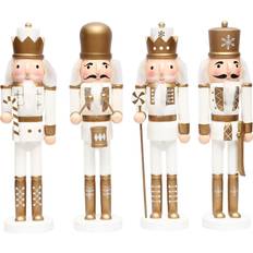Shatchi 36Cm Gold Wooden Nutcrackers Soldiers King Drummer Christmas Ornament 4Pcs