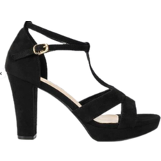 43 ½ Heeled Sandals Shein Women Minimalist Chunky Heeled Ankle Strap Sandals, Elegant Black Faux Suede Heeled Sandals