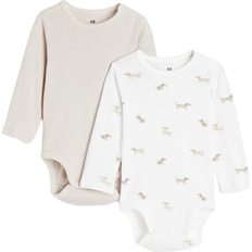 Children's Clothing H&M Baby Long-Sleeved Bodysuits 2-pack - White/Dogs