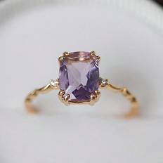 Pink Rings Shein 925 Silver Dreamy Lavender With Purple Crystal Inlaid Wave Design Square Ring For Women