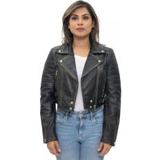 Leather Jackets - Women - XS Infinity Leather Womens Cropped Brando Biker Jacket-Damascus Black