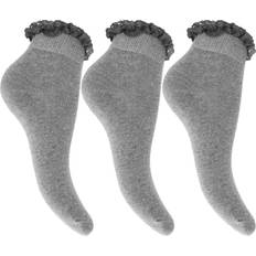 Universal Textiles Ruffled Trim School Socks Pack Of 3 Grey 4-5.5