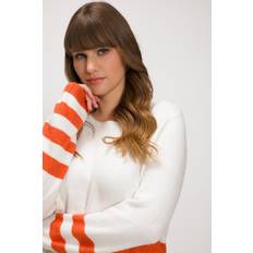 Ulla Popken Stripe Bottom Round Neck Sweater white