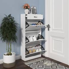 Linen Hallway Furniture & Accessories Homcom Cabinet with 4 Drawers & Flip Doors Shoe Rack