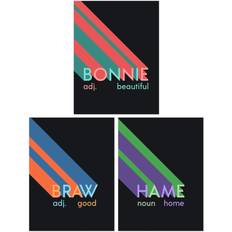 Wee Blue Coo Pack of 3 Retro Style Typography Beautiful Bonnie Braw Hame