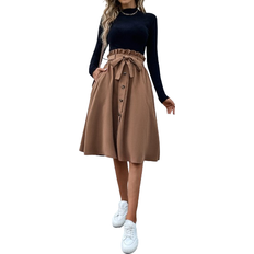 Brown - Midi Skirts Shein Privé Paperbag Waist Belted Skirt