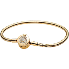Transparent Bracelets Pandora Moments Sparkling Crown O Snake Chain Bracelet - Gold/Transparent