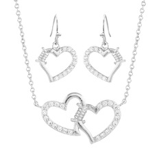 Montana Silversmiths Victory in Love Barbed Wire Jewelry Set - Silver/Crystal