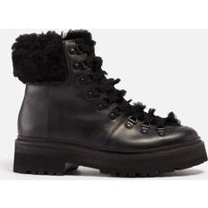 Grenson Nettie Shearling-Trimmed Leather Hiking-Style Boots Black