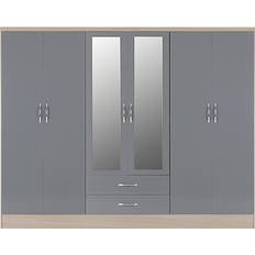 Clothing Storage SECONIQUE Nevada Grey Gloss/Light Oak Wardrobe 230x182.5cm