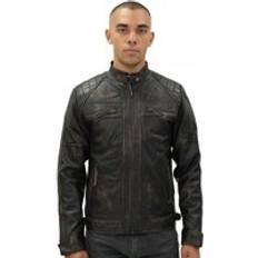Leather Jackets - M - Men Mens Black Zipped Leather Quilted Biker Jacket