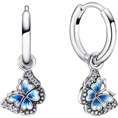 Blue Jewellery Pandora Butterfly Hoop Earrings - Silver/Blue/Transparent