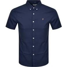XL Shirts FARAH Brewer Slim Fit Short Sleeve Oxford Shirt - Navy