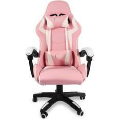 Pink Gaming Chairs Bigzzia Gaming Chair with Adjustable Headrest and Lumbar Support - Pink and White