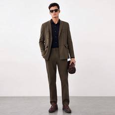 Brown - Men Suits Shein Men's Woven Casual Suit Two Piece Set