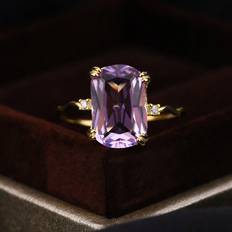 Pink Rings Shein 925 Silver Dreamy Lavender & Purple Crystal Inlaid Square Cubic Zirconia & Wave Design Ring For Women