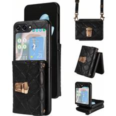 Shein 1pc Card Slot & Lockable Buckle Design Wallet Folding Pu Phone Case Compatible With Samsung Galaxy Z Flip 5, Z Flip 4, Z Flip 3