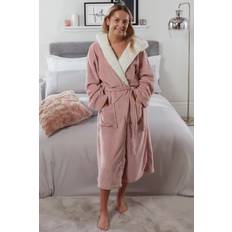 Women Sleepwear Sienna Flannel Fleece Hooded Dressing Gown Bathrobe Baby Pink