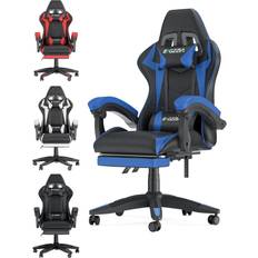 Bigzzia Black and Blue Ergonomic Gaming Chair with Footrest