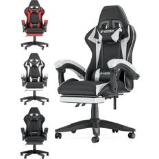 Bigzzia Black and White Ergonomic Gaming Chair with Footrest