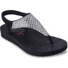 Skechers Black Slippers & Sandals Skechers Cali Meditation Rockstar Sandal Women's Black Rhinestone Sandals T-Strap