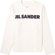 Beige - Women T-shirts Jil Sander Womens Porcelain Logo-print Long-sleeved Cotton-jersey T-shirt